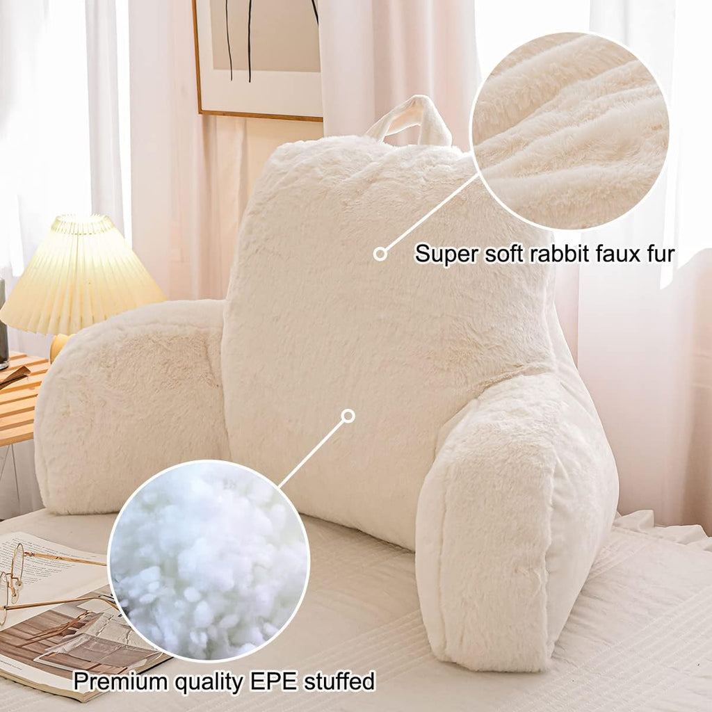 Holawakaka Large Faux Fur Bed Rest Pillow with Arms, Rabbit Fur Reading Pillows Perfect for Adults Men Women, Arm, Back, Pregnancy Lumbar &…