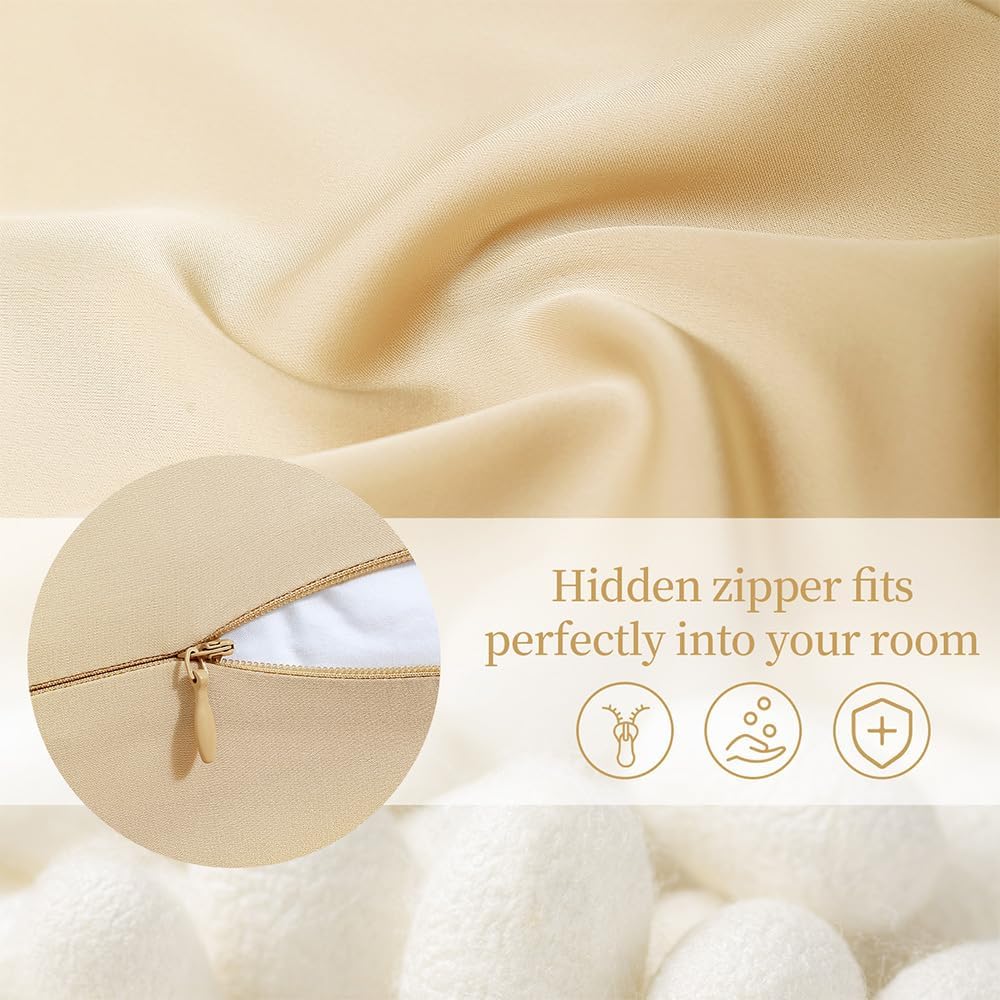 2 Pack Mulberry Silk Pillow Cases Standard Size with Hidden Zipper, Ultra Smooth and Soft Breathable Cooling Silk Satin Pillowcase for…