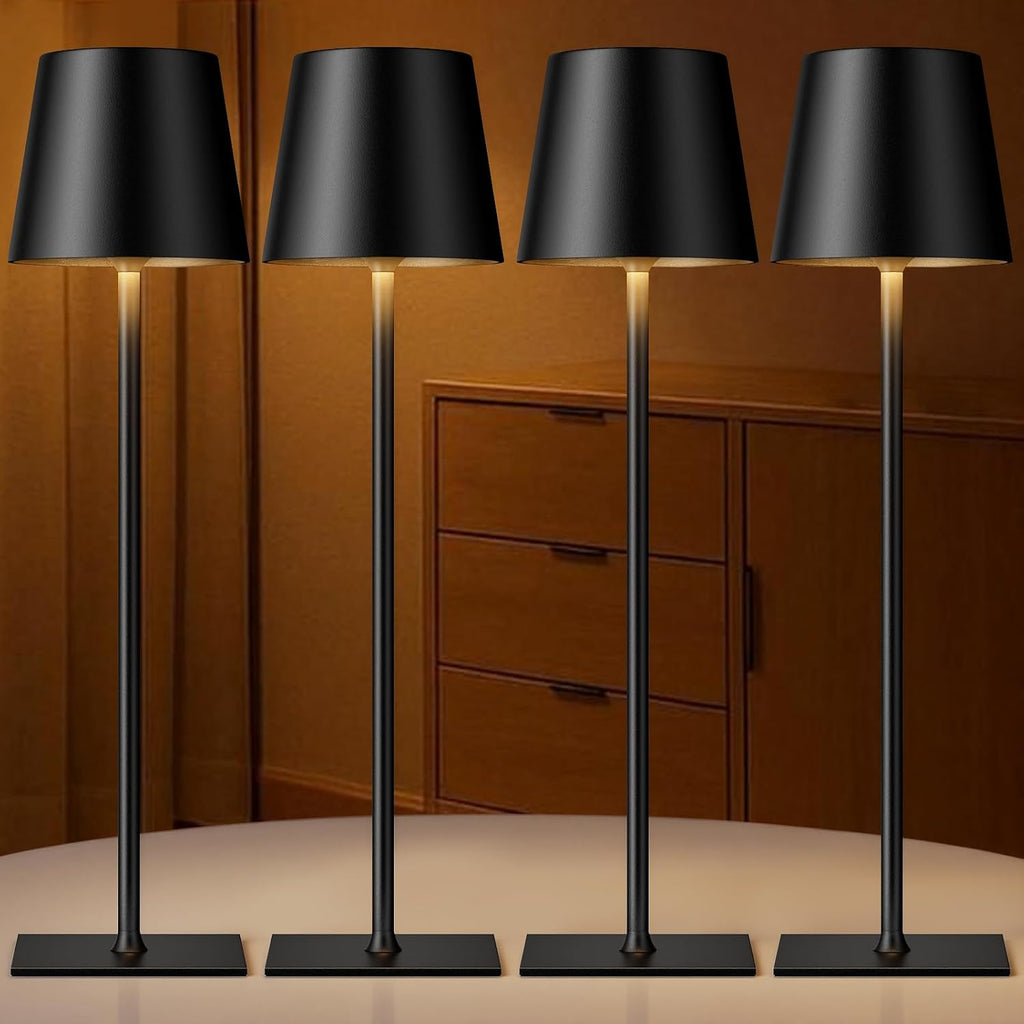 Kakanuo Black Cordless Rechargeable Table Lamp, 4 Pack Portable Desk Lamp with 5000mAh Battery, Touch Control Stepless Dimming, Wireless…