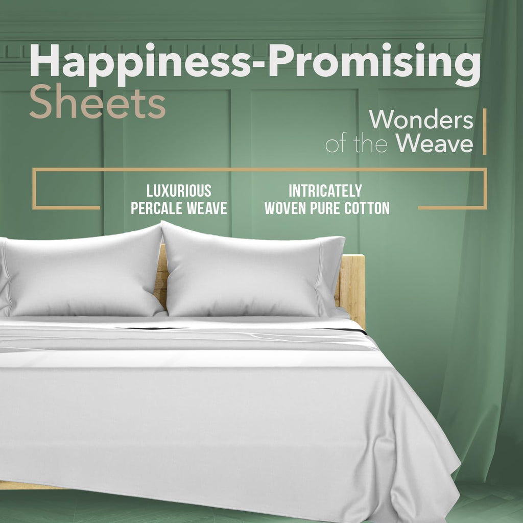 TEXAS LINEN CO. 100% Organic Cotton Sheets Queen Size - 4 PC Organic Cotton Queen Percale Weave Sheet Set, Soft, Cooling, Crisp &…