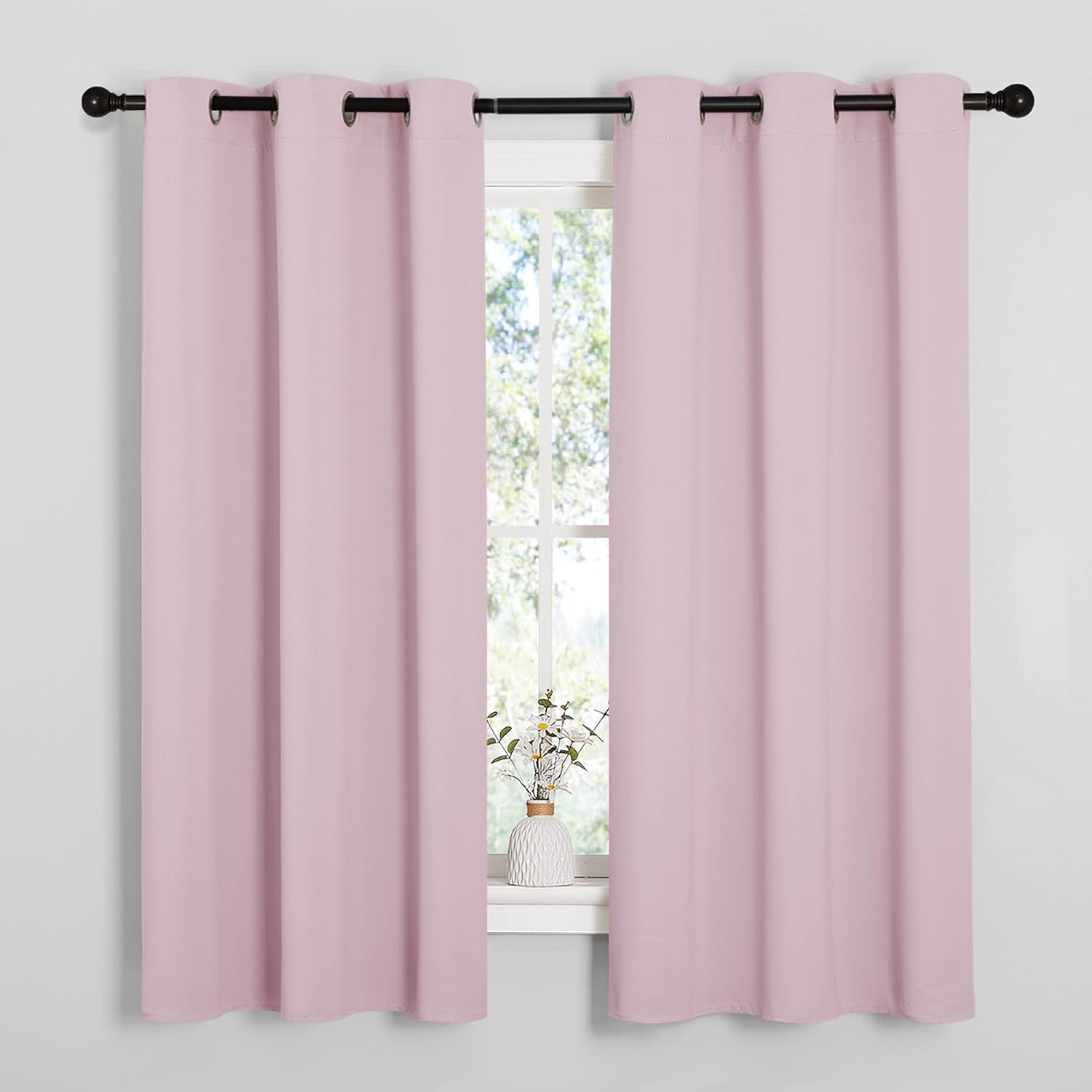 NICETOWN Nursery Essential Thermal Insulated Solid Grommet Top Blackout Curtains/Drapes (1 Pair, 42 x 63 inches in Baby Pink)