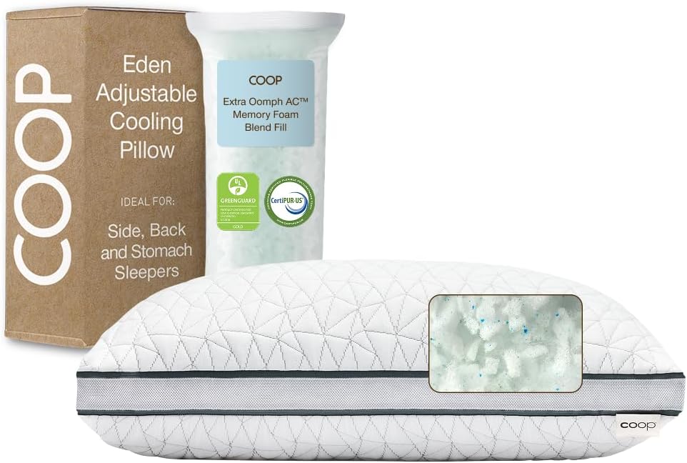 CoopSleepGoods Coop Home Goods Eden Bed Pillow Queen Size for Sleeping on Back, Stomach and Side Sleeper- Medium Soft Memory Foam Cooling G…