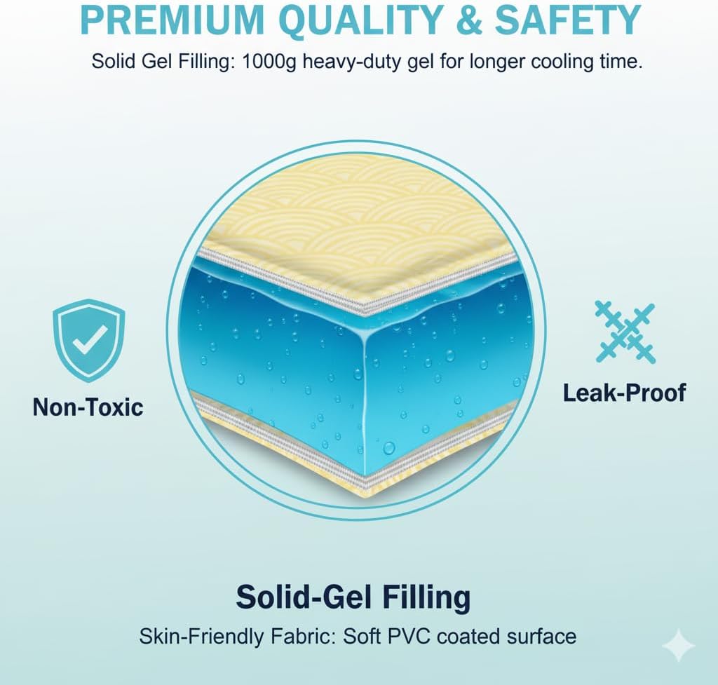 Cooling Gel Pad for Sleep, Instant Relief for Hot Flashes, Night Sweats - Cold Compress Comfort Pillow Cooler for Adults