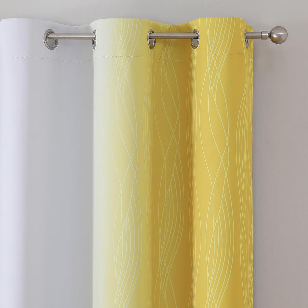 Estelartextiler Estelar Textiler Yellow and Greyish White Blackout Curtains for Boys Bedroom, Thermal Insulated Ombre Blackout Drapes, Room…