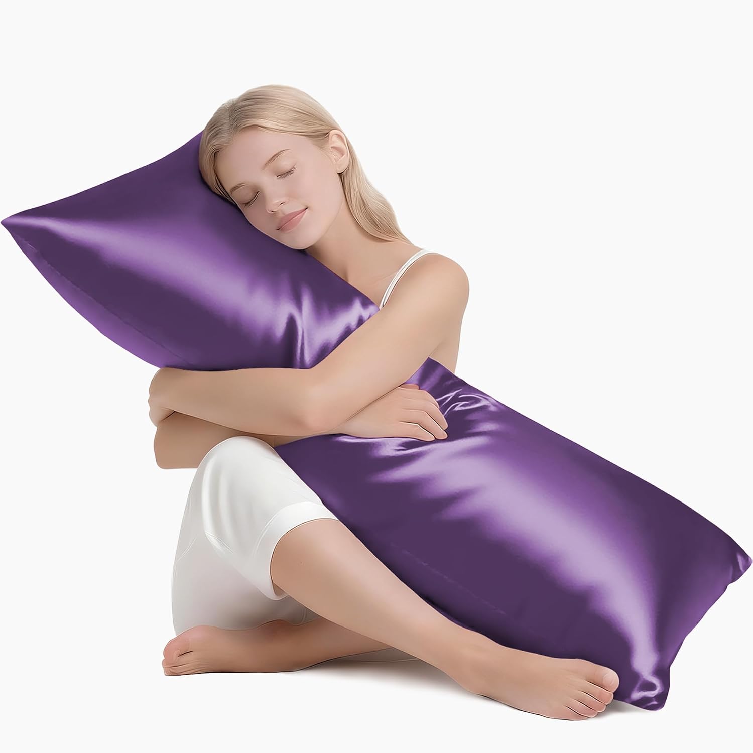 MR&HM Satin Body Pillow Cover, Soft and Breathable Body Pillow Case with Envelope Closure, Cooling and Silky Long Pillowcase for Hair and…