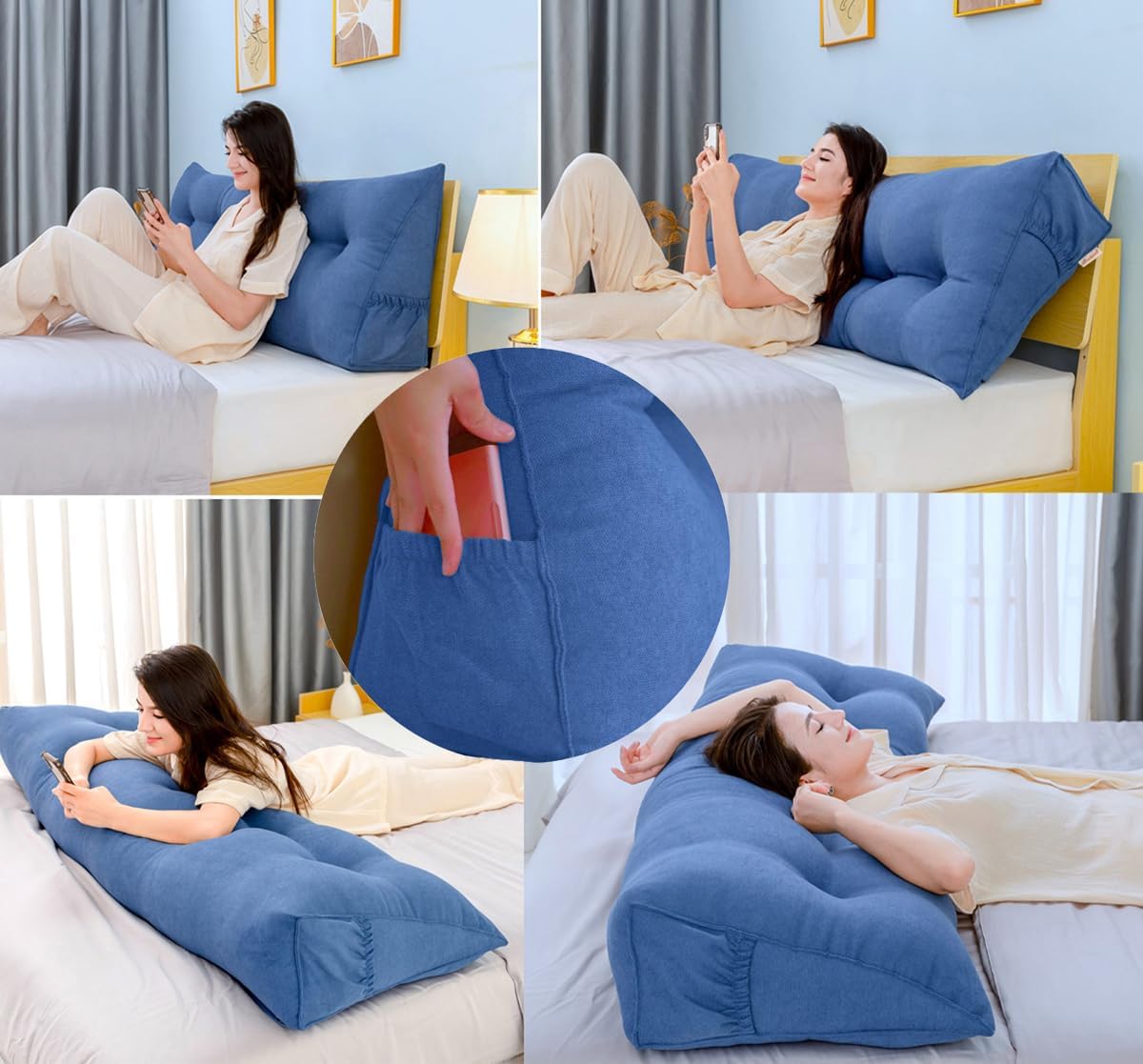 Peachwell Handmade Headboard Pillow-Queen Wedge Support Large Bolster Cushion Headboard Backrest Pillow with Removable Cover and Two…