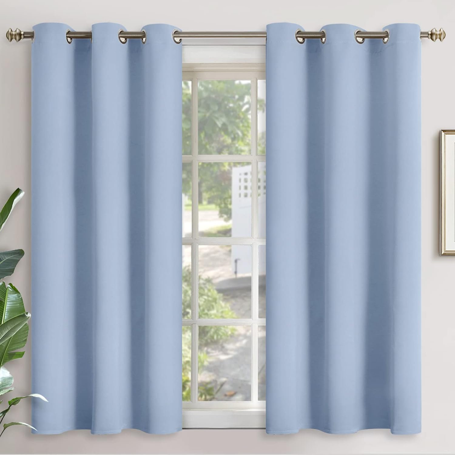 YoungsTex Light Blue Darkening Curtains 45 Inch Long - Short Length Thermal Insulated Drapes with Grommet Blackout Privacy for Bathroom Bed…