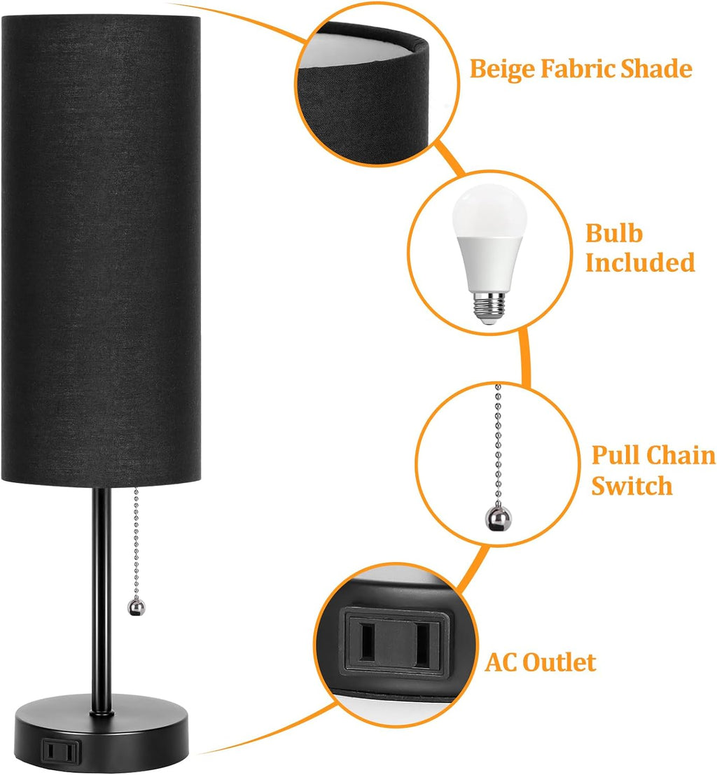 Dott Arts 18" Table Lamp for Bedroom, 3-Color Bedside Lamps with Pull Chain, Bedroom Table Lamps for Nightstand, AC Outlet Small Lamp for…