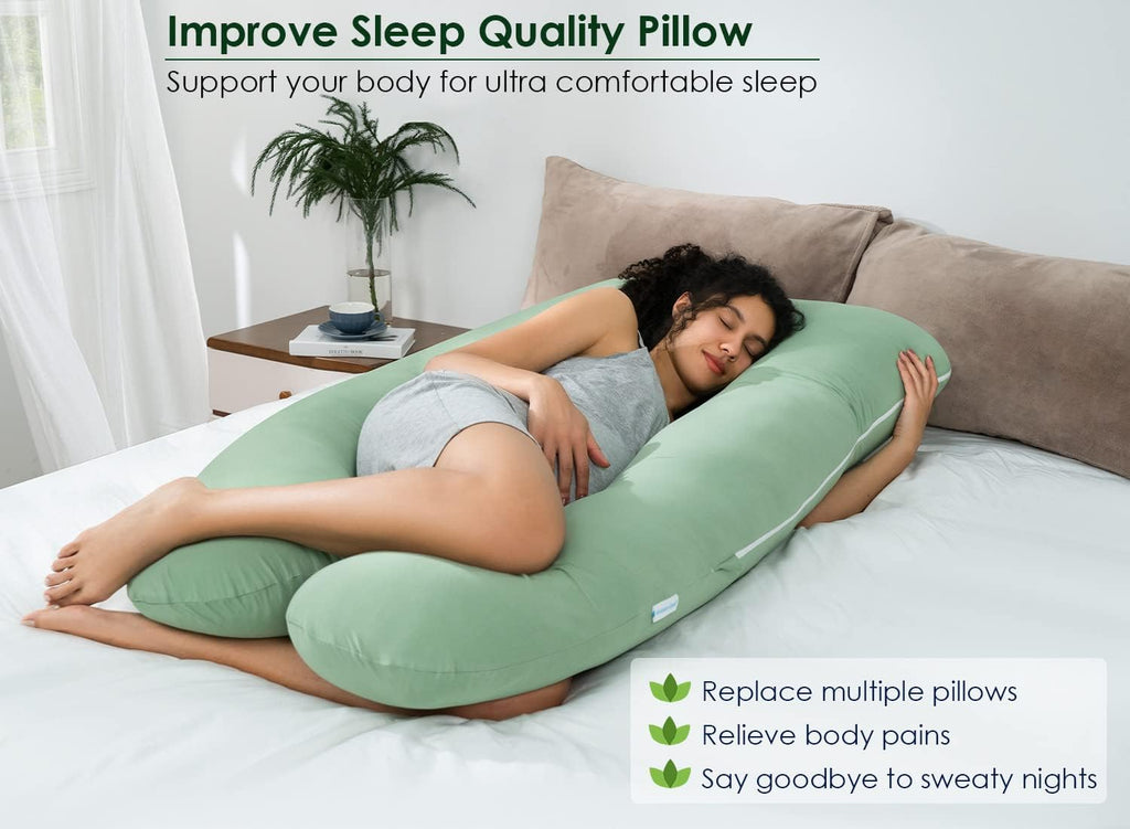 Queenrose QUEEN ROSE Cooling Pregnancy Pillows, U Shaped Full Body Maternity Pillow for Pregnant Support, Rayon Derived from Bamboo, Butter…