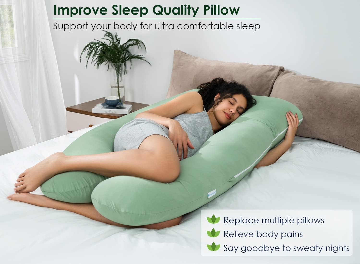 Queenrose QUEEN ROSE Cooling Pregnancy Pillows, U Shaped Full Body Maternity Pillow for Pregnant Support, Rayon Derived from Bamboo, Butter…