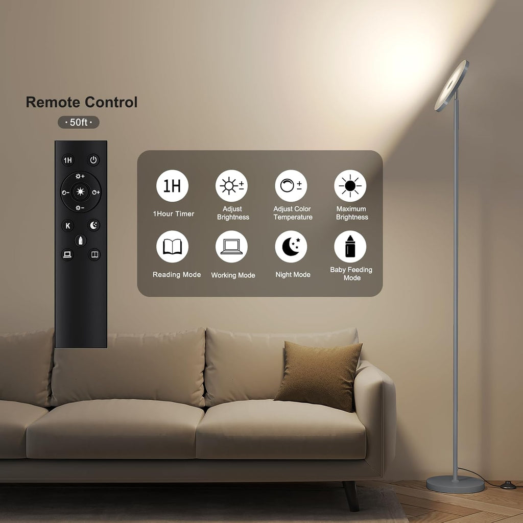 Sunmory Floor Lamps for Living Room, 32W/3000LM Super Bright LED Floor Lamp with Remote Control, 69" Tall Standing Lamp with Stepless Dimma…