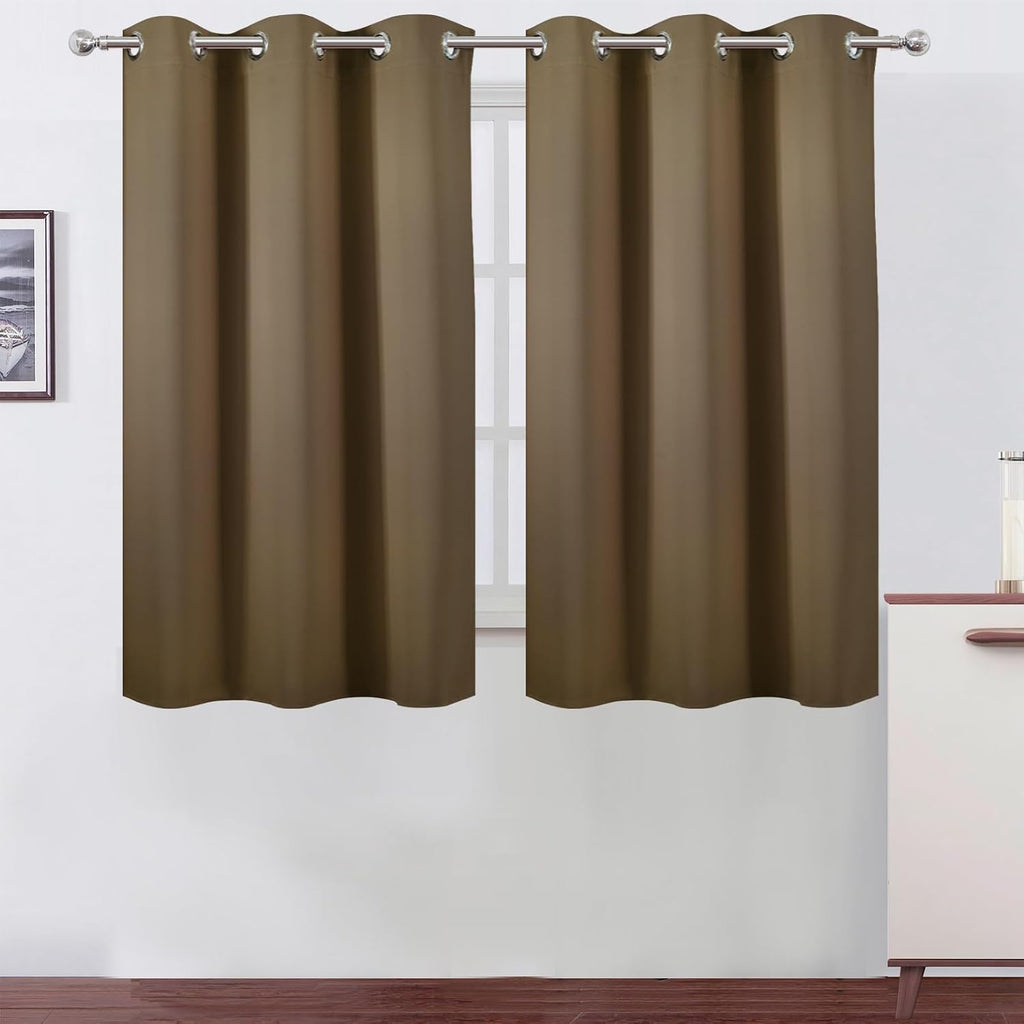 Lemomo Brown Blackout Curtains 42 x 54 Inch Length Set of 2 Panels Grommet Bedroom Curtains for Living Room 54 Inch silver