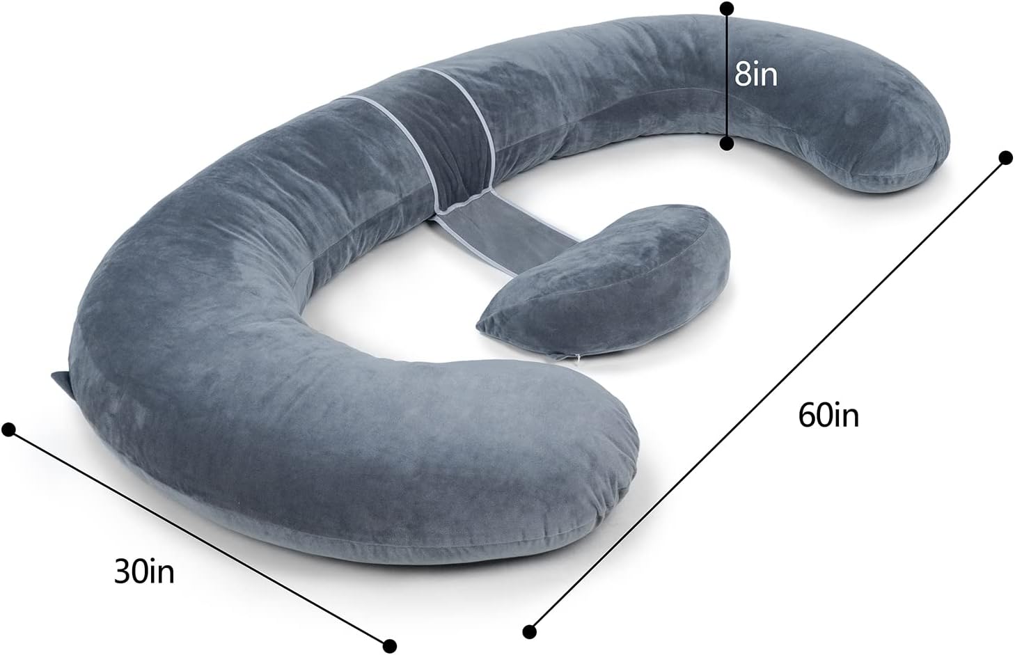 QUEEN ROSE Pregnancy Pillows - E Shaped Pregnancy Pillows for Sleeping, Detachable Body Pillow for Pregnant Side Sleeper, Grey Velvet…