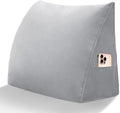 Wedge Headboard Pillow Reading Backrest Pillow for Sitting in Bed Sofa Dorm with Removable Cover Side Pockets Dutch Velvet Fabric Grey