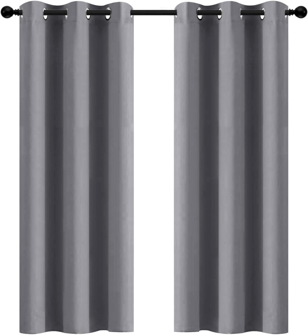 Yakamok Room Darkening Gray Blackout Curtains Thermal Insulated Grommet Curtain Panels for Bedroom, 42W x 72L, Grey, 2 Panels