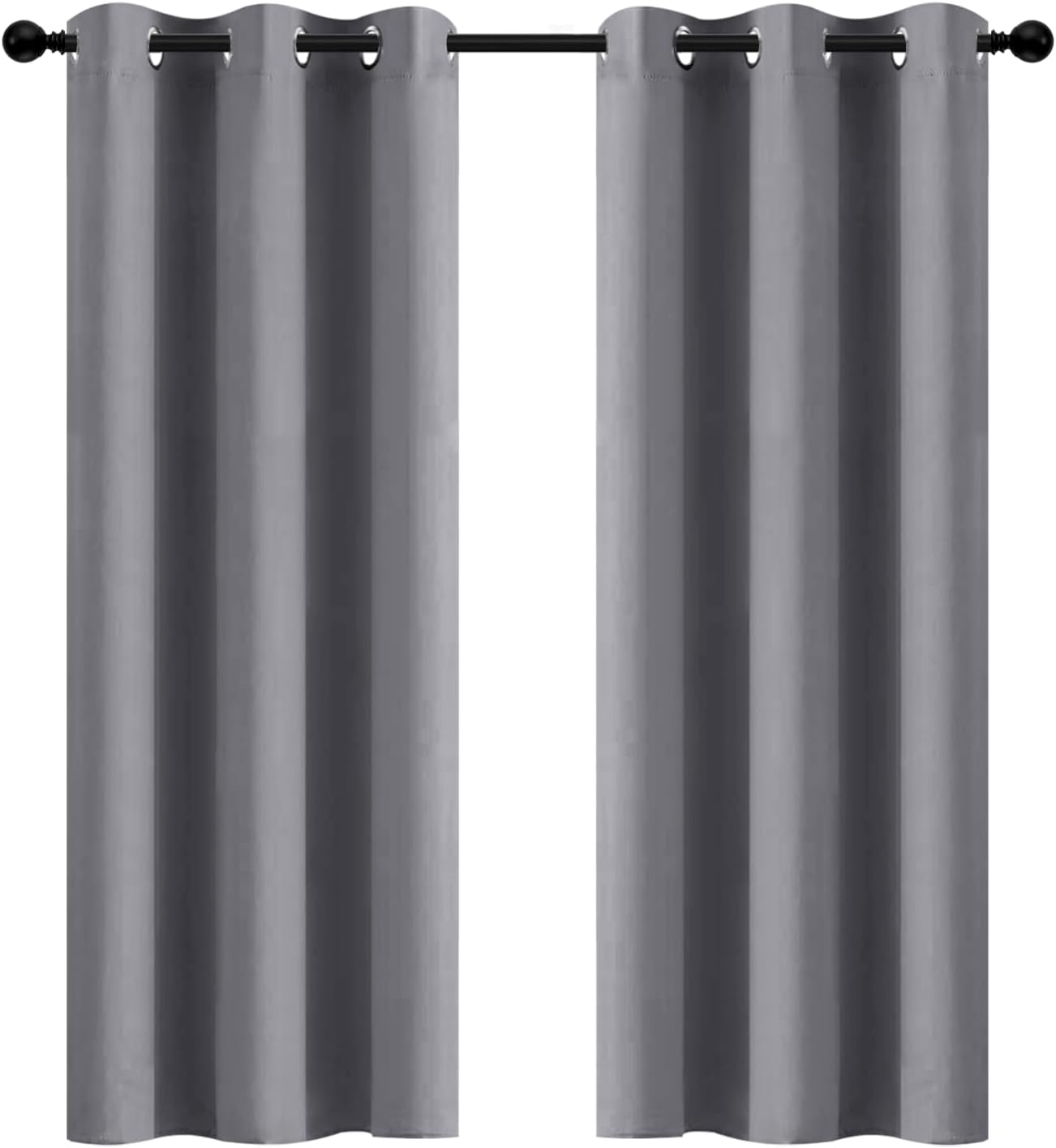 Yakamok Room Darkening Gray Blackout Curtains Thermal Insulated Grommet Curtain Panels for Bedroom, 42W x 72L, Grey, 2 Panels