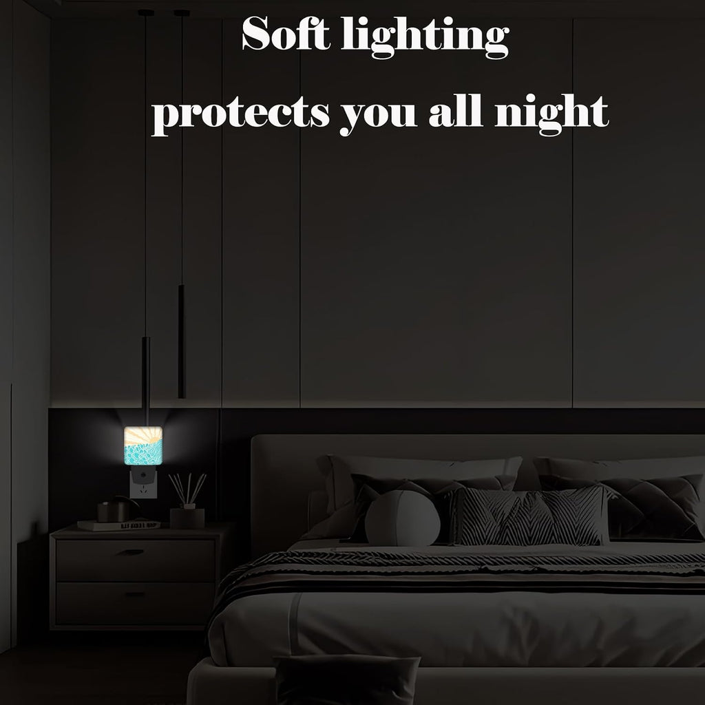 Boho Sea Waves Night Light, Plug-in Nightlights Auto Sensor Night Lamp Dusk-to-Dawn Lamp Home Decor for Nursery Children Girls Boys