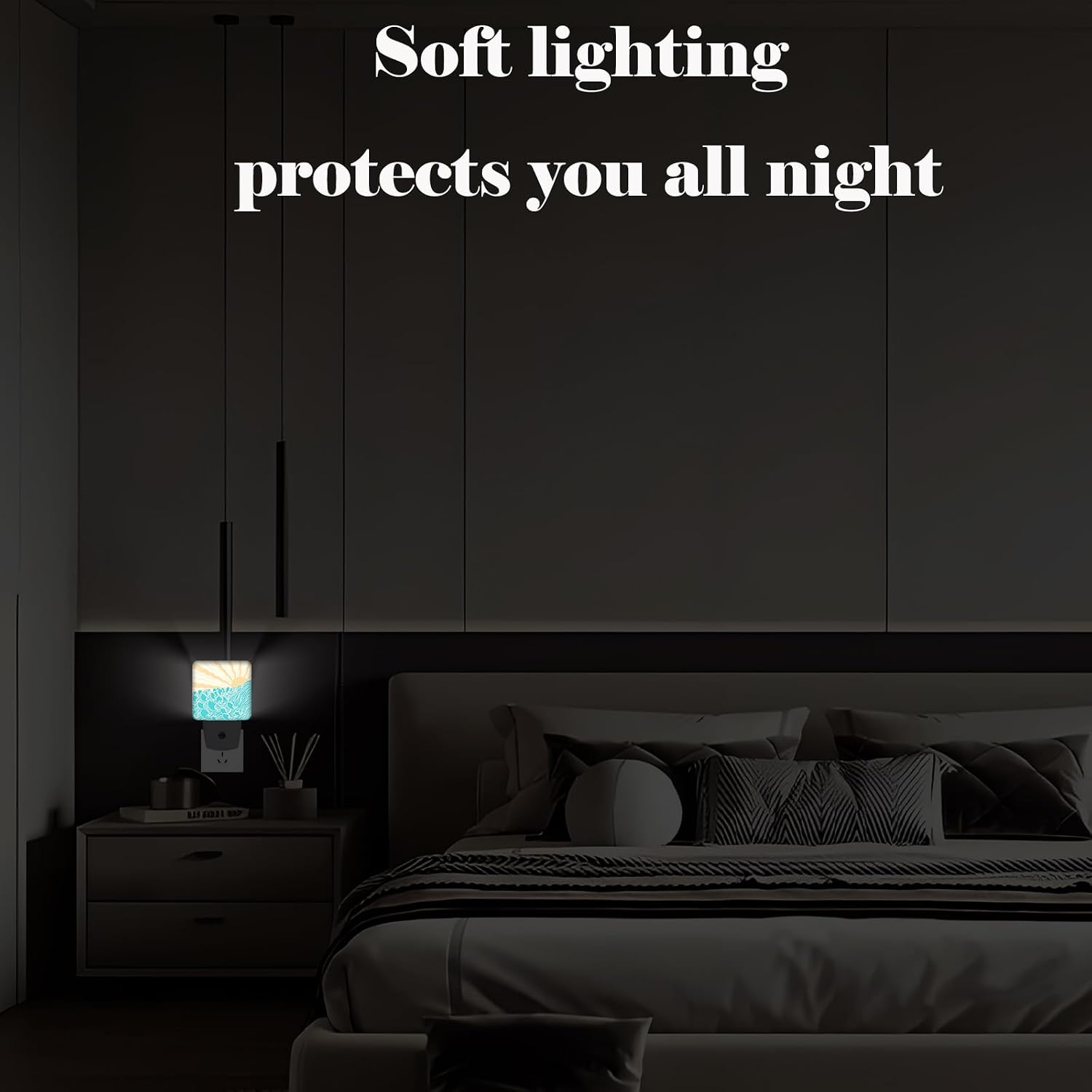 Boho Sea Waves Night Light, Plug-in Nightlights Auto Sensor Night Lamp Dusk-to-Dawn Lamp Home Decor for Nursery Children Girls Boys