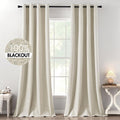 Miulee 100% Blackout Linen Textured Curtains for Bedroom Solid Thermal Insulated Cream Grommet Room Darkening Curtains & Drapes Luxury Deco…
