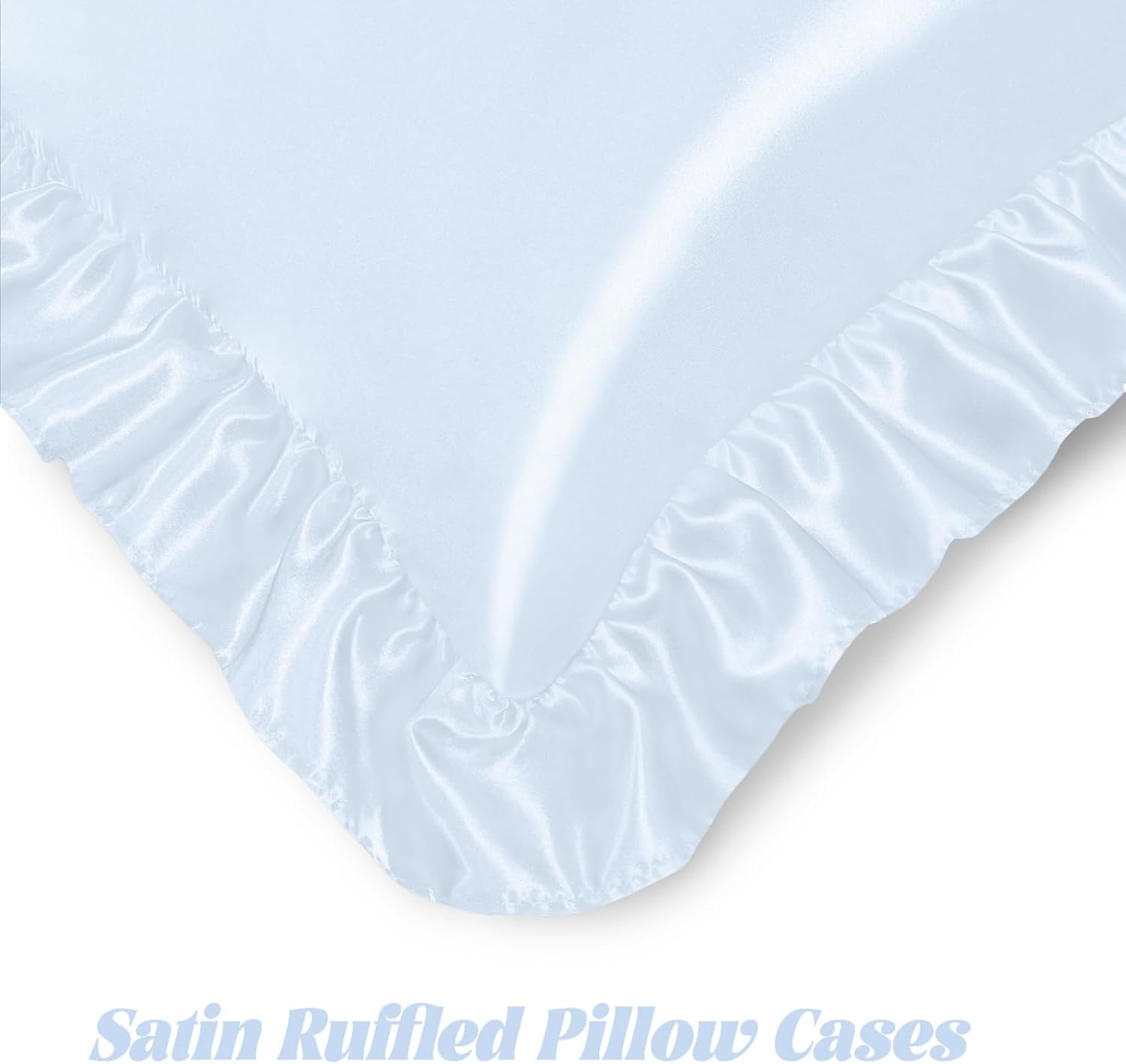 Homiest Ruffle Euro Sham Covers 26x26 Inch Set of 2, Baby Blue Satin Pillow Shams with 3 Inch Wide Decorative Ruffled, European Square…