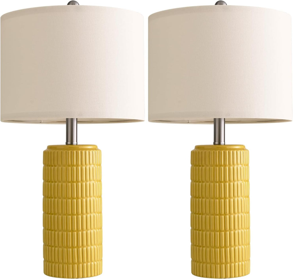 PoKat 23" Yellow Table Lamps Set of 2, Modern Living Room End Table Lamps Decor, Ceramic Lamps for Living Room, Contemporary Nightstand…