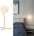 BOKT Modern 1-Light Glass Globe Table Lamp Contemporary Minimalist Tall Bedside Desk Nightstand Lamp Vintage Brush Gold Metal Table Light…