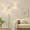 Nintiue Dimmable Floor Lamp - 3 Lights Brass Arc Floor Lamps for Living Room, 1000LM Modern Tall Standing Lamp with Linen Shades, Mid…