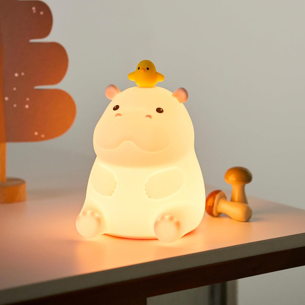 Atsuinightlight ATSUI Hippo Night Light, LED Squishy Novelty Animal Lamp, Food Grade Silicone, 2 Level Dimmable, Nursery Nightlight for Des…