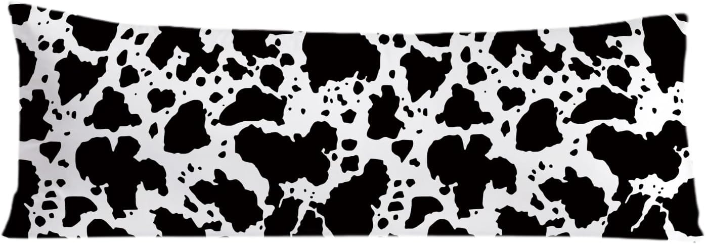 Cow Print 20x54 Body Pillow Cover, Rustic Farmhouse Decor, Black and White Cow Cowhide Skin Print Decorative Long Body Pillow Cases for…