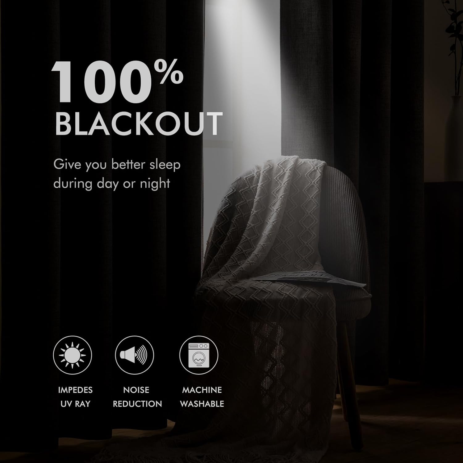 Miulee 90 Inches Linen Textured Curtains for Bedroom 100% Blackout Thermal Insulated Chambray Blue Grommet Room Darkening Curtains & Drapes…