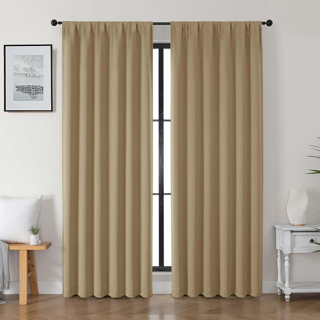 Gwine Taupe Blackout Curtains for Bedroom 84 inches Long 2 Panels Set, Solid Noise Reducing Thermal Insulated Blackout Curtains for…