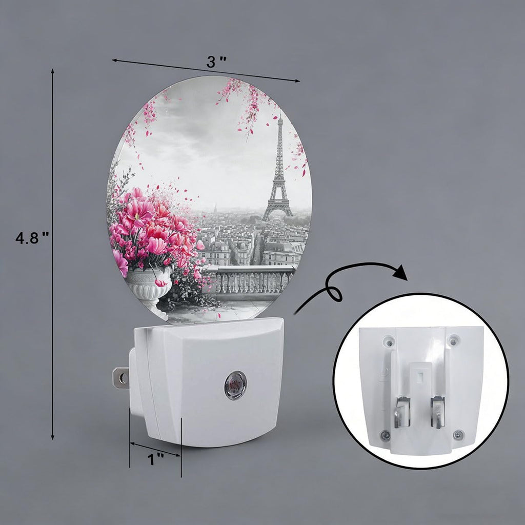 Paris Eiffel Tower Pink Flower Night Light Auto Sensor Led Dusk to Dawn Lamp Home Decor for Men Women