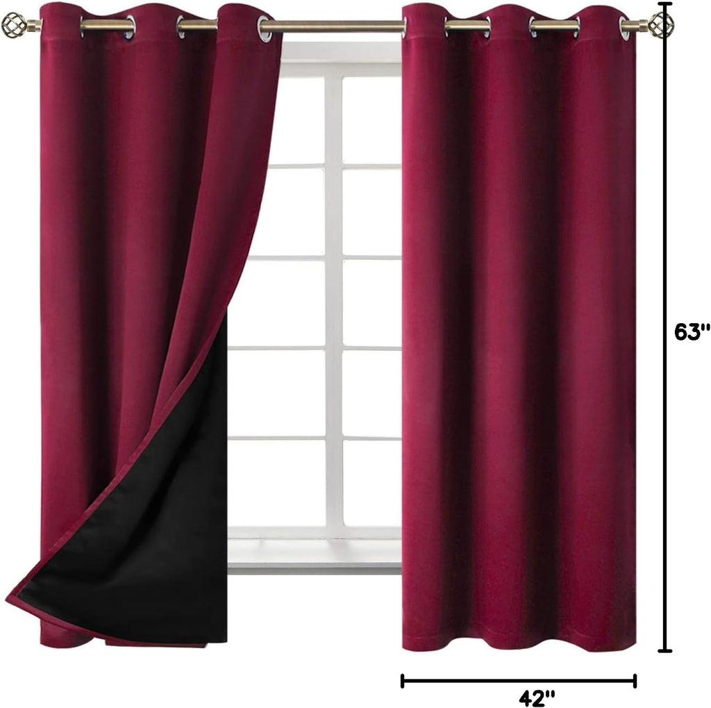 BGment Thermal Insulated 100% Blackout Curtains for Bedroom with Black Liner, Double Layer Full Room Darkening Noise Reducing Grommet Curta…