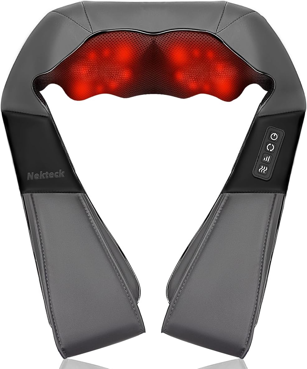 Nekteck Shiatsu Neck Massager with Heat for Deep Tissue, 2026 Upgraded 3D Back Shoulder Kneading Massage Pillow, Body Muscle Relaxation Too…