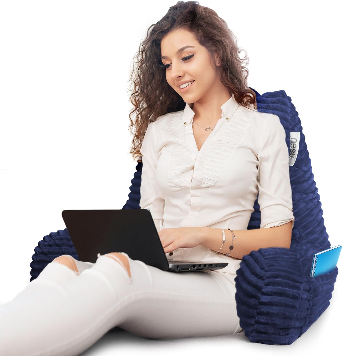Nestl Reading Pillow with Shredded Memory Foam, Luxe Cut Plush Back Pillow for Sitting Up in Bed, Back and Arms Adjustable Support for…