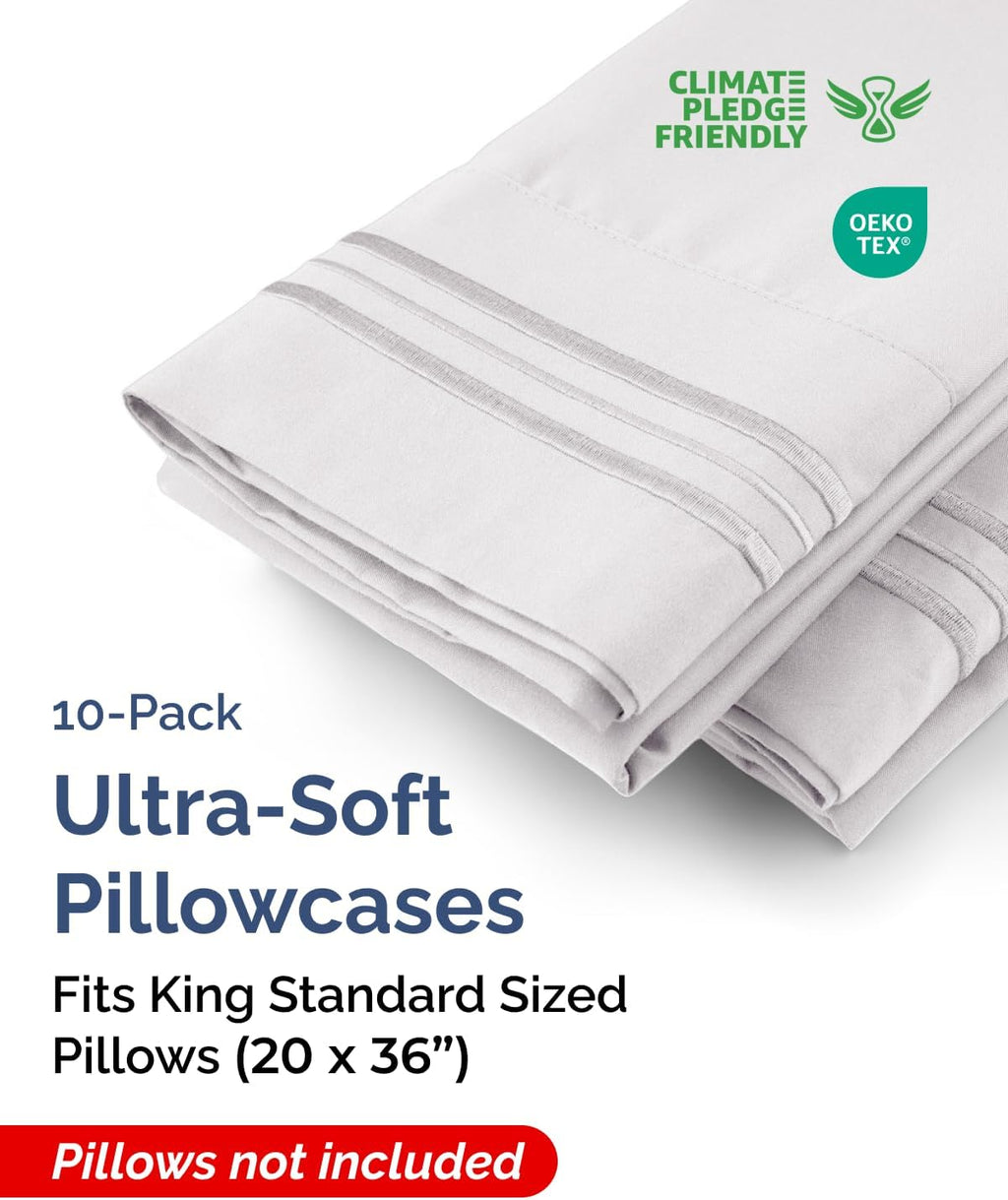 King Standard Pillow Cases Set of 10 - Ultra Soft Hotel Quality Pillowcase Covers - Comfy & Wrinkle Free - Shrink & Fade Resistant…