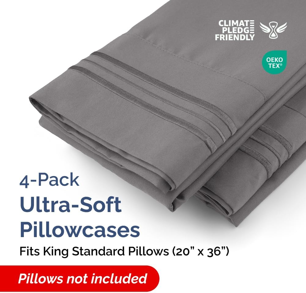 King Standard Pillow Cases Set of 4 - Soft Hotel Quality Pillowcase Covers - Comfy Bedding for Women, Men, Kids & Teens - Machine…