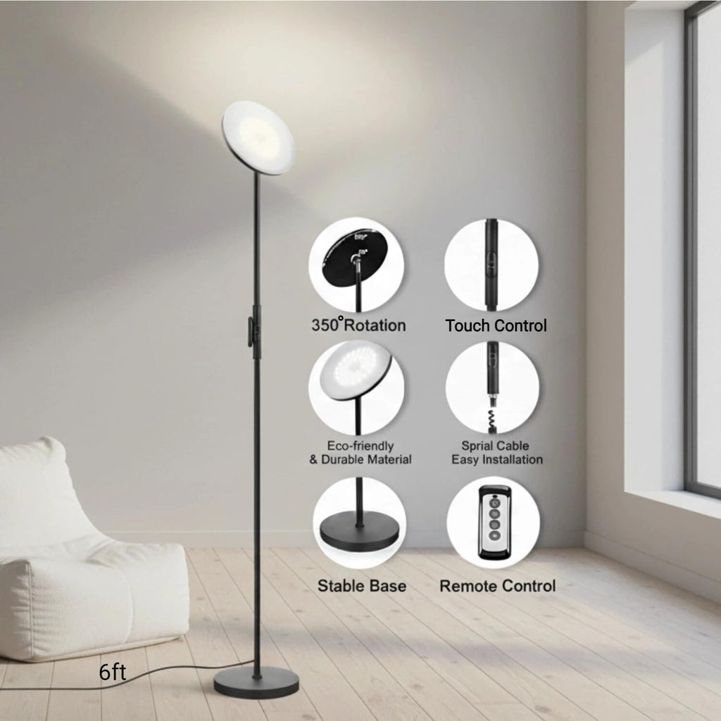 JOOFO Floor Lamp,30W/2400LM Sky LED Modern Torchiere 3 Color Temperatures Super Bright-Tall Standing Pole Light with Remote & Touch…