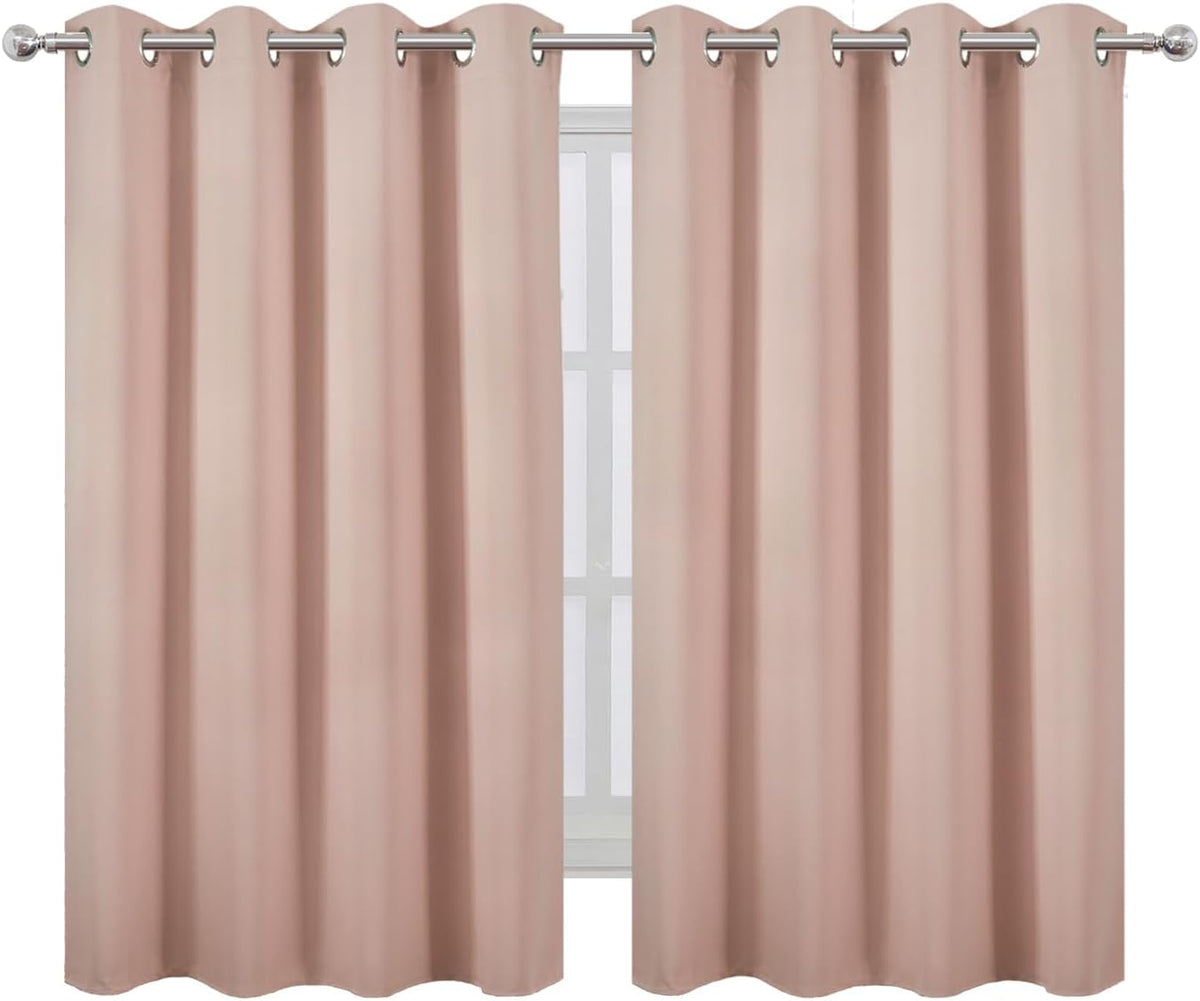 Lemomo Blackout Curtains 66 x 54 Inch Long Blush Curtains Set of 2 Panels Room Darkening Curtains for Bedroom and Living Room 54 Inch silver