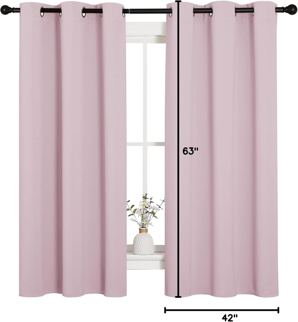 NICETOWN Nursery Essential Thermal Insulated Solid Grommet Top Blackout Curtains/Drapes (1 Pair, 42 x 63 inches in Baby Pink)