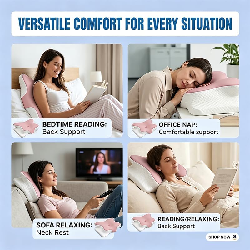WKEFF Cooling Neck Support Pillow, Adjustable Cervical Memory Foam for, Odorless Ergonomic Orthopedic Bed Pillows for Side Back Sto…