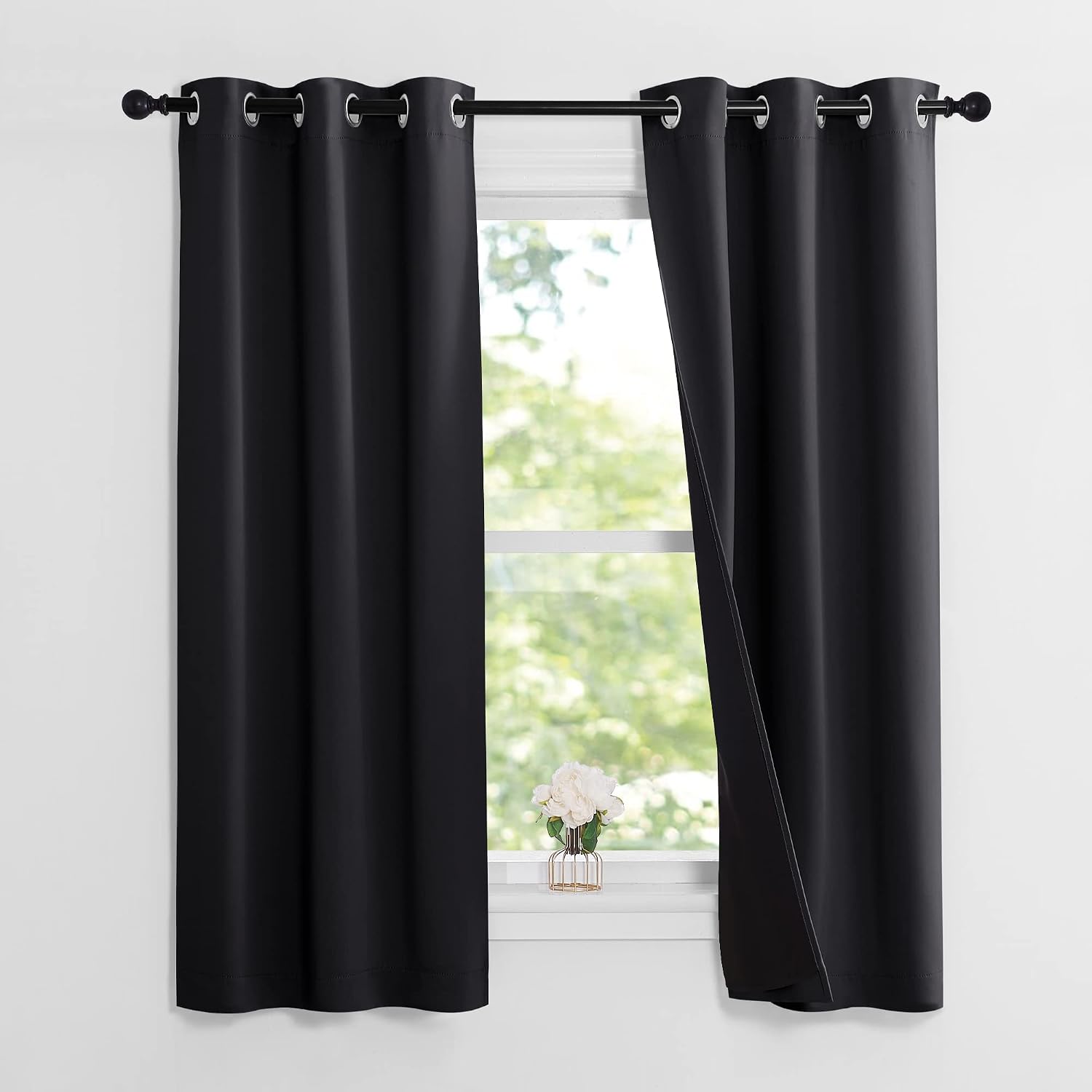 Nicetown Complete 100% Blackout Curtain Set, Black, 37" W by 60" L, Double Panels, Thermal Insulated & Energy Efficiency Window Draperies w…