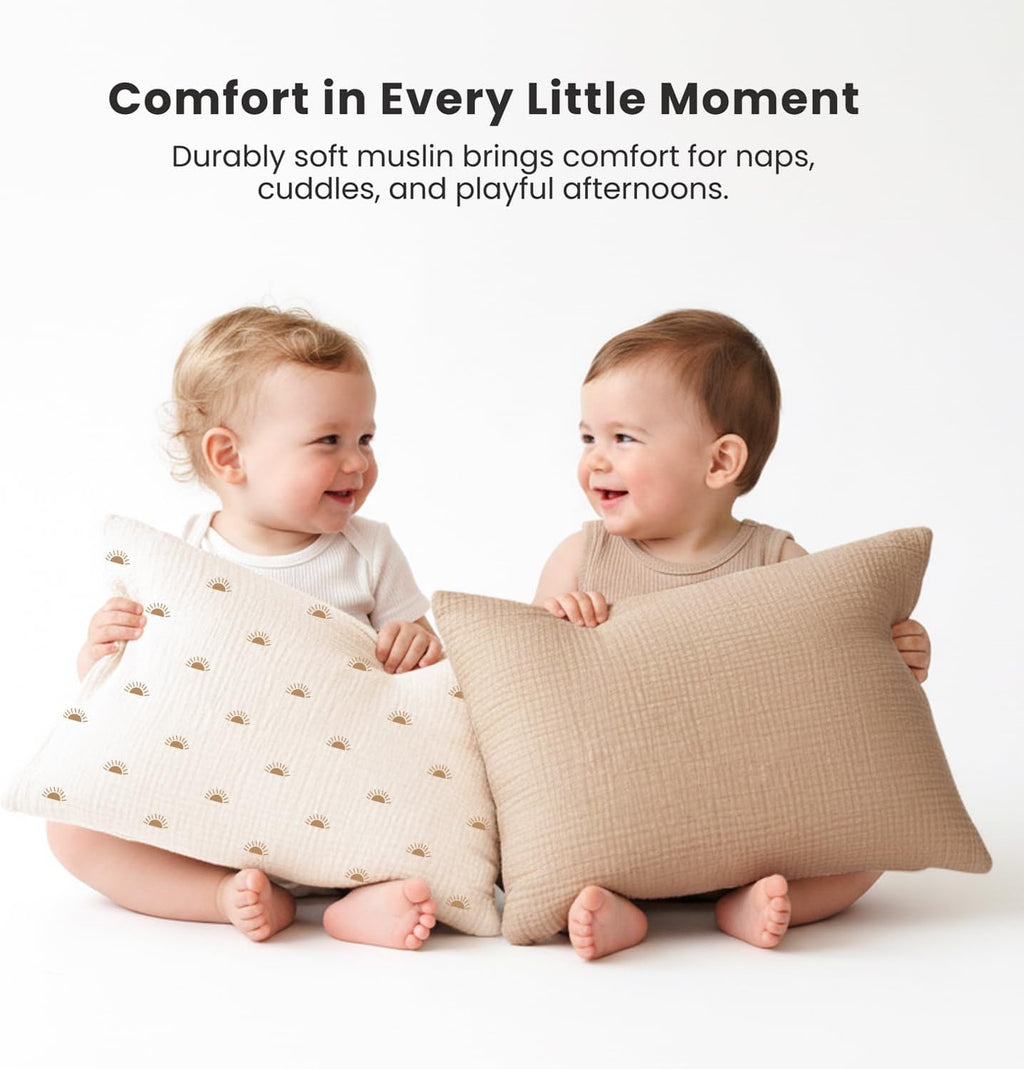 Konssy Muslin Toddler Pillowcase for 13x18 Pillow, 2 Pack Soft & Breathable Cotton Toddler Pillow Case, 100% Cotton Travel Pillow Covers fo…