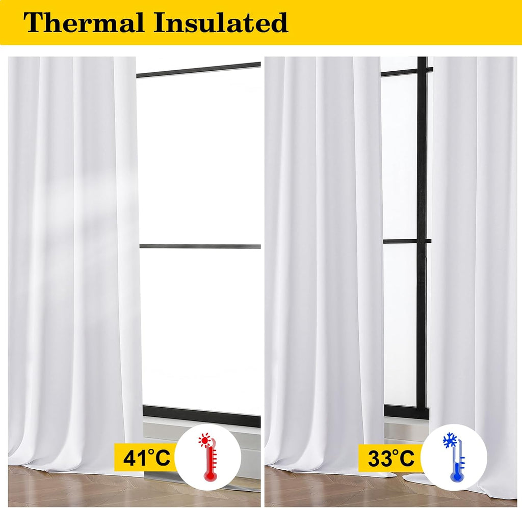 WelvetBLK White Curtains for Bedroom Living Room 96 Inches Long 2 Panels Set, Soft Solid Light Filtering Thermal Insulated Window Treatment…