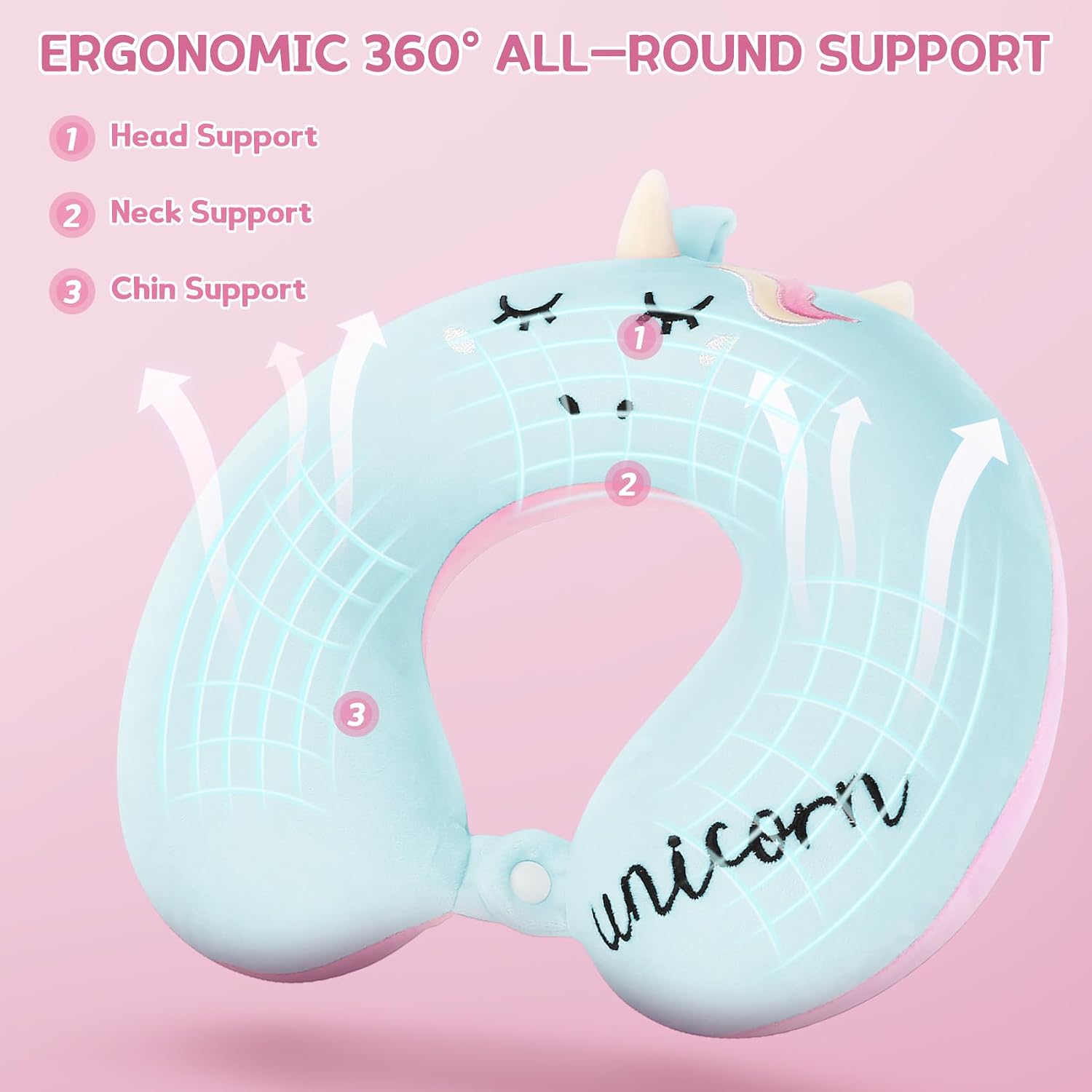 Toddler Neck Pillow, Kids Travel Neck Pillow for Traveling with Eye Mask, Toddler Cute Unicorn Airplane Travel Essentials, Memory Foam…