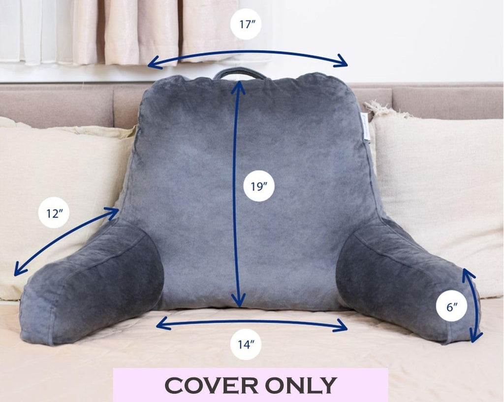 ComfortSpa Reading Pillow Replacement Cover for 19 inch Back Rest Pillow, Polyester Velour Machine Wash and Dry (Grey)