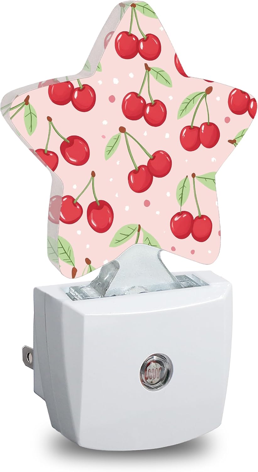 Pink Cherry Star Night Light Plug in, Decorative Night Light for Kids Room Nursery Bedroom, Soft Glow Sensor Lamp for Hallway Bathroom…