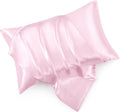HommxJF Pink Satin Pillowcase Queen Size Set of 2 for Hair and Skin, Pink Silk Pillowcase Breathable Pillowcase with Envelope Closure Pink