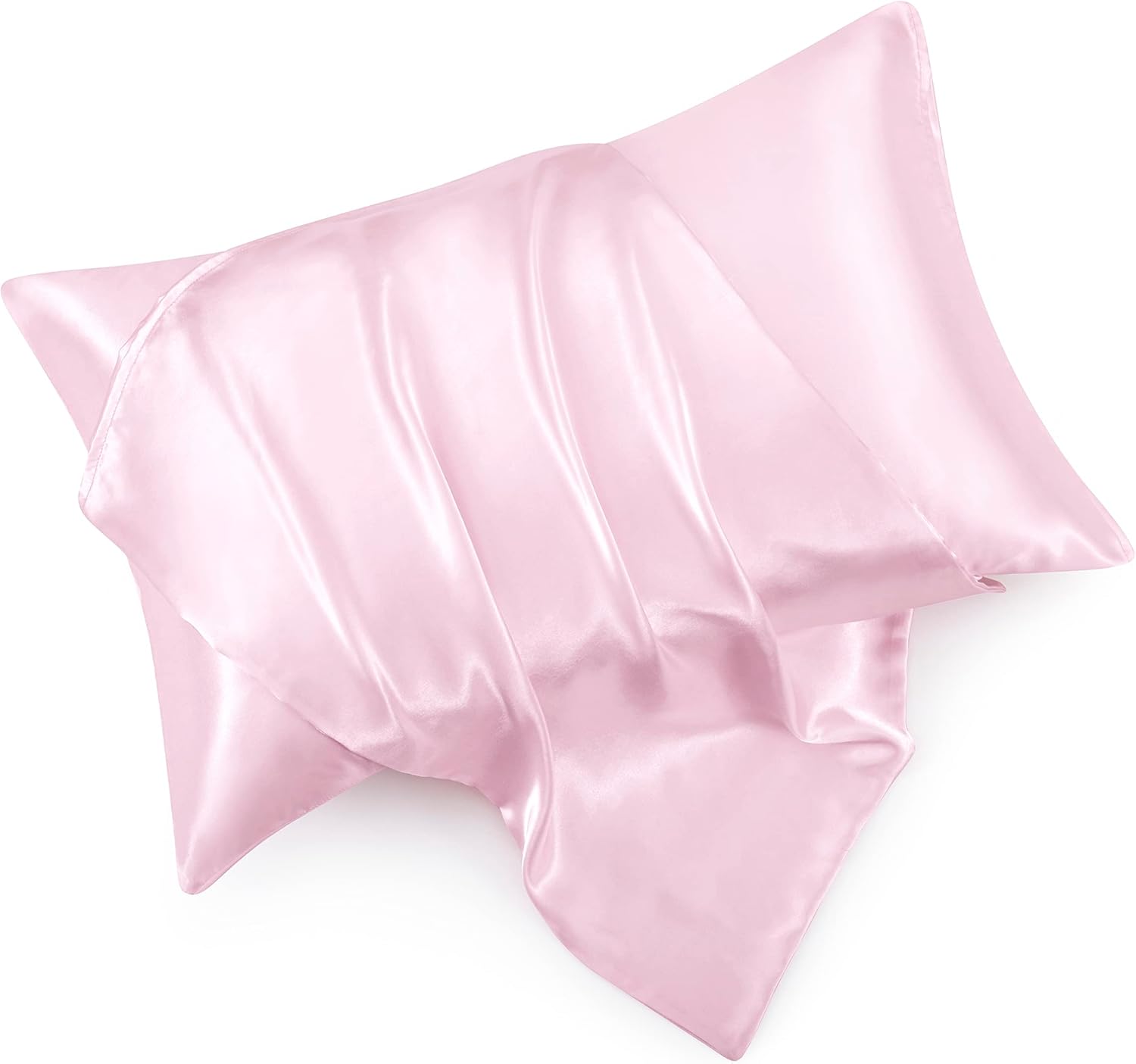HommxJF Pink Satin Pillowcase Queen Size Set of 2 for Hair and Skin, Pink Silk Pillowcase Breathable Pillowcase with Envelope Closure Pink