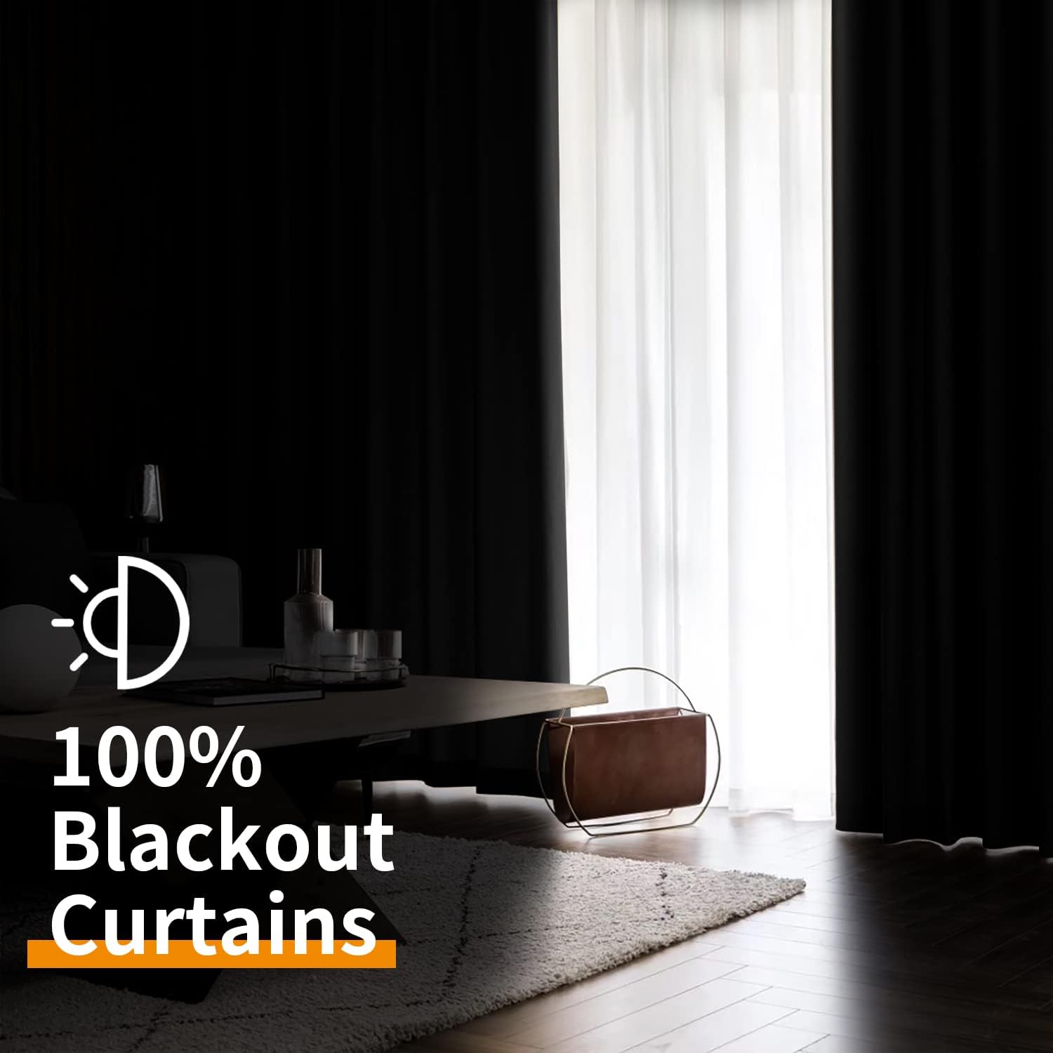 YoungsTex Navy Blue 100% Blackout Curtains for Bedroom, Short Thermal Insulated Black Out Drapes with Black Backing Room Darkening, 2 Panel…